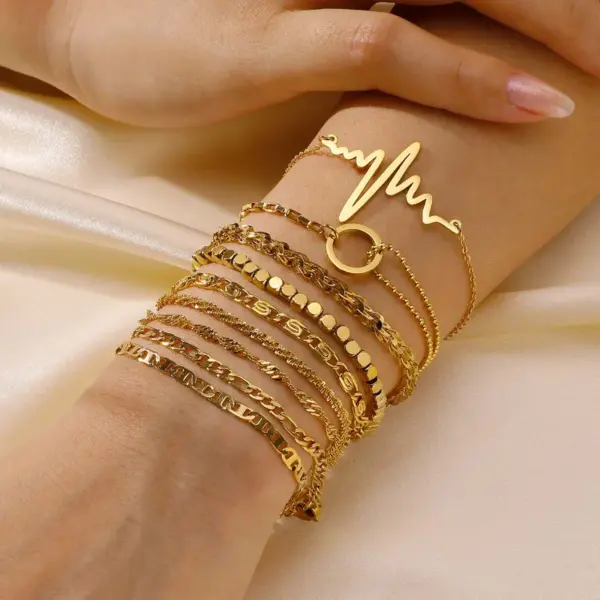 Wholesale PVD Coated Real Gold Plated 18K Gold Geometric 201 Stainless Steel IG Style Casual Simple Style Waterproof Non Tarnish 201 Stainless Steel Bracelets