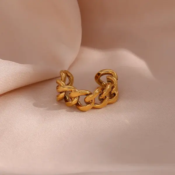 Wholesale PVD Coated Real Gold Plated 18K Gold Solid Color 304 Stainless Steel Fashion Waterproof Non Tarnish Open Ring