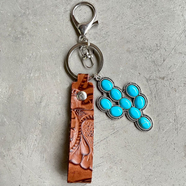 Wholesale Vintage Embossed Western Turquoise Keychain