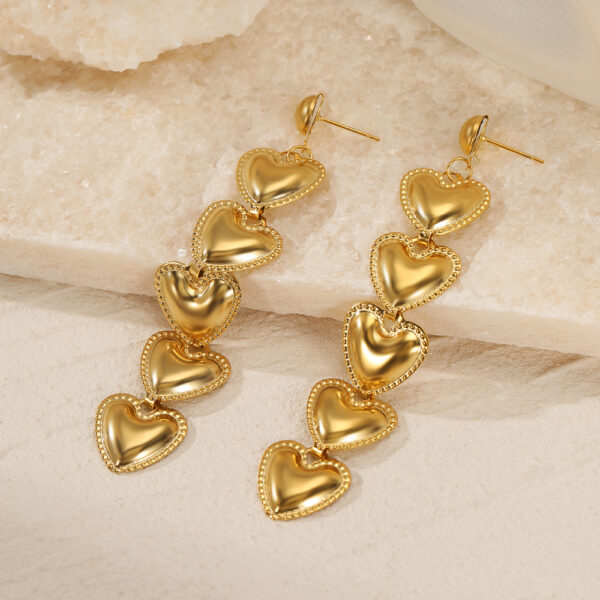 Wholesale Long five heart-shaped titanium steel earrings
