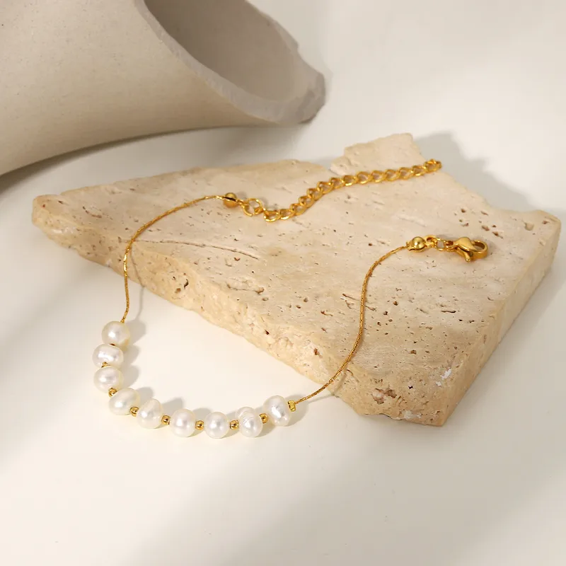Wholesale Women'S Stainless Steel PVD Coated Plating Geometric No Inlaid Bracelets Imitation Pearl Jewelry