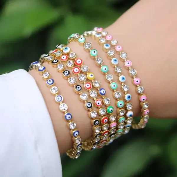 European And American New Fashion Copper Chain Inlaid Zircon Oil ipping Devil's Eye Bracelet