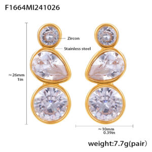 F1664-Gold Water Drop Zircon Earrings