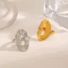 Wholesale Ion Plating (IP) 18K Gold Plated Oval 304 Stainless Steel Simple Style Waterproof Non Tarnish Open Rings