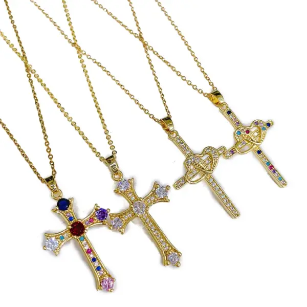 Wholesale Fashion Cross Copper Inlay Zircon Pendant Necklace 1 Piece