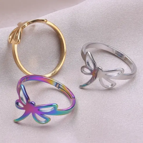 Wholesale PVD Coated Real Gold Plated 18K Gold Solid Color Bow Knot 304 Stainless Steel Commute Waterproof Non Tarnish Rings