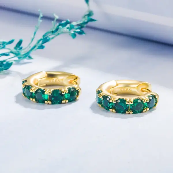Wholesale Fashion Diamond Emerald Geometric Copper 14k Gold Earrings Female