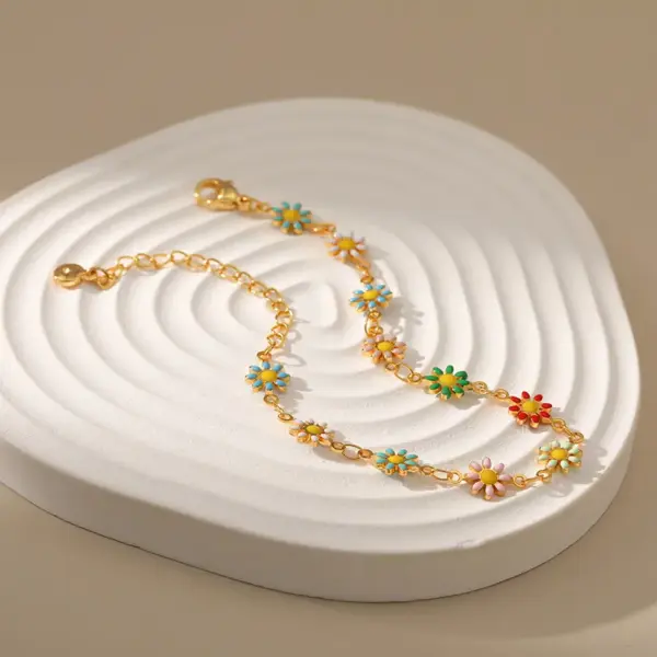 Wholesale Vacation Ethnic Style Beach Flower Copper Enamel Plating 18k Gold Plated Bracelets