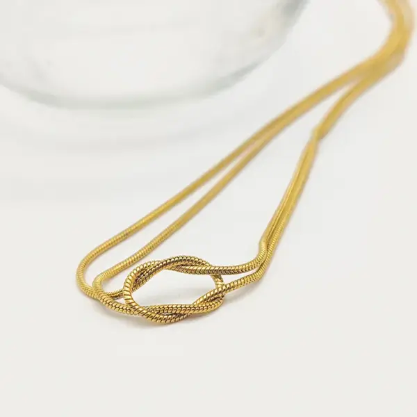 PVD Coated 14K Gold Real Plated Solid Color Knot 304 Stainless Steel Modern Style Commute Waterproof Non Tarnish Double Layer Necklaces