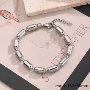Glossy 6mm Cylinder Beads Bracelet (Steel Color) / 12x6mm (String Length: 180+30mm) / 1 Strand/Package