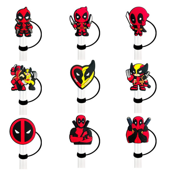 Wholesale Marvel straw cap, food-grade silicone straw cap, Deadpool straw cover, 10mm straw dust cover, straw dust plug