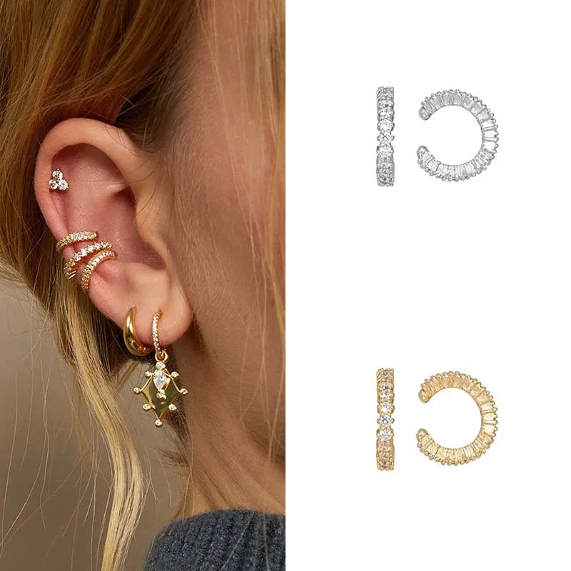 Wholesale Elegant C Shape Inlay Copper Zircon Earrings
