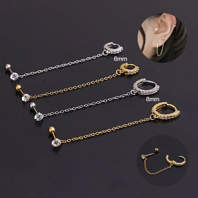 Wholesale 316L Stainless Steel Copper Zircon Ear Cartilage Rings & Studs Geometric Waterproof Non Tarnish Surgical Steel