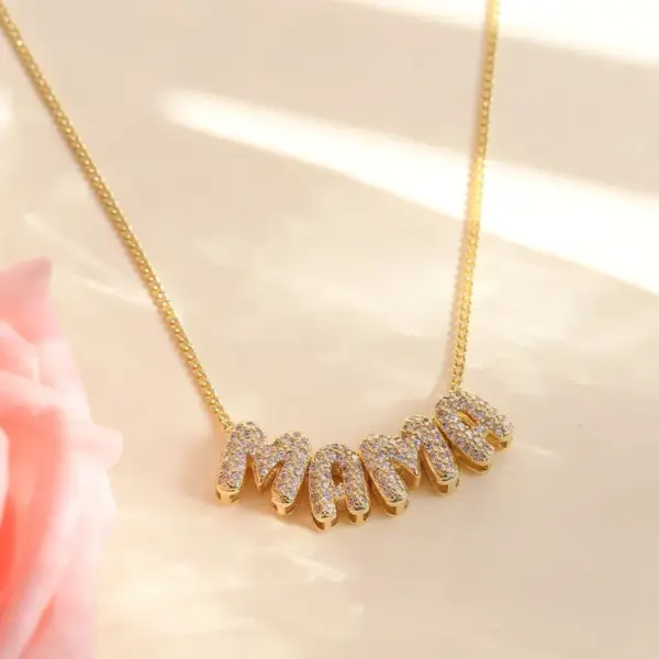 Wholesale Jewelry Vintage Style Classic Style Letter Brass Zircon 18K Gold Plated Plating Pendant Necklace Cable Chain