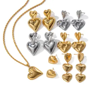 Wholesale Jewelry IG Style Heart Shape 304 Stainless Steel PVD Coated Plating Earrings Necklace