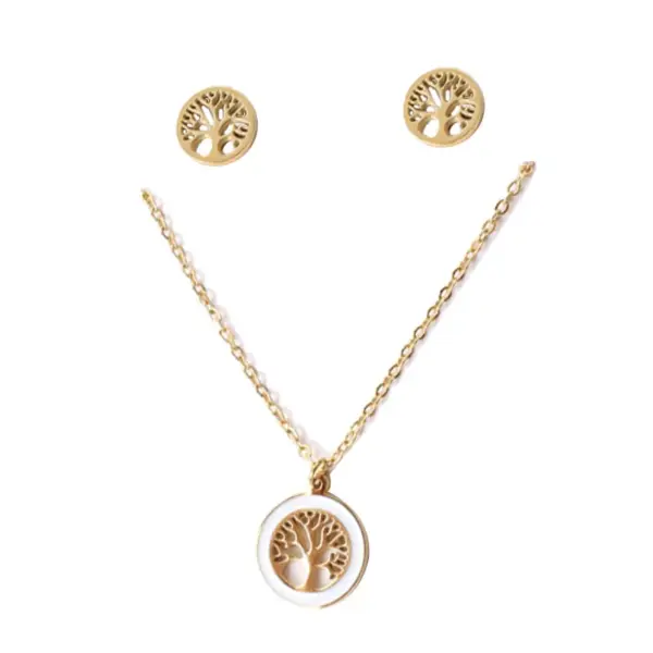 Wholesale Simple Style Tree Stainless Steel Enamel Plating Earrings Necklace