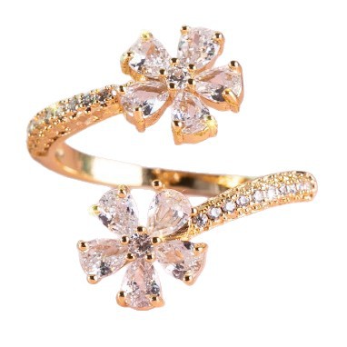 Wholesale Korean-style fashionable fairy-tale flower ring, exquisite high-quality simulated cubic zirconia open ring for women.