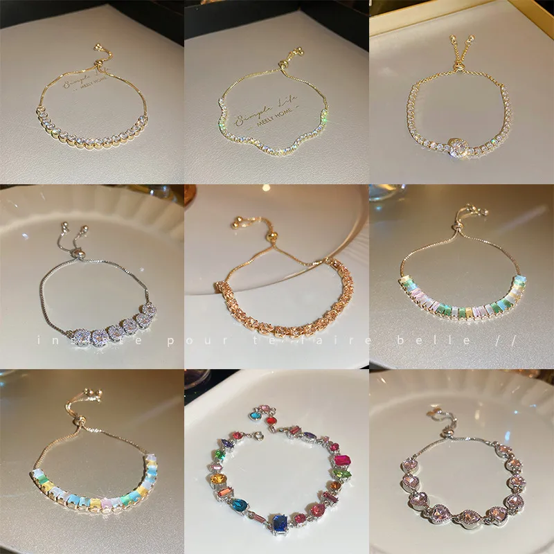 Wholesale Elegant Lady Flower Copper Inlay Zircon Bracelets