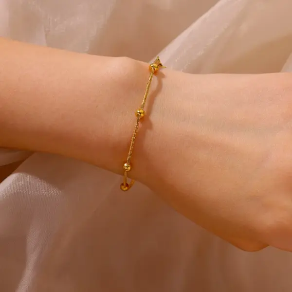 304 Stainless Steel Geometric PVD Coated Stone-Free 18K Real Gold Plated Bracelets