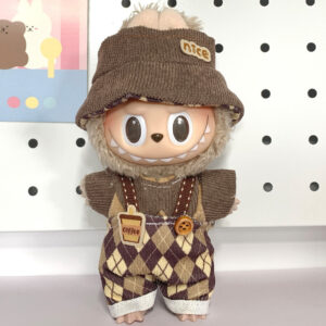 LBB-16 Brown Fisherman's Hat Plaid Overalls Set / Labubu is wearable in its first, second, and third generations.