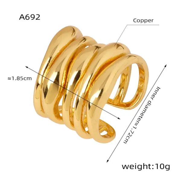 Wholesale Elegant Retro Geometric Copper Plating 18k Gold Plated Open Rings