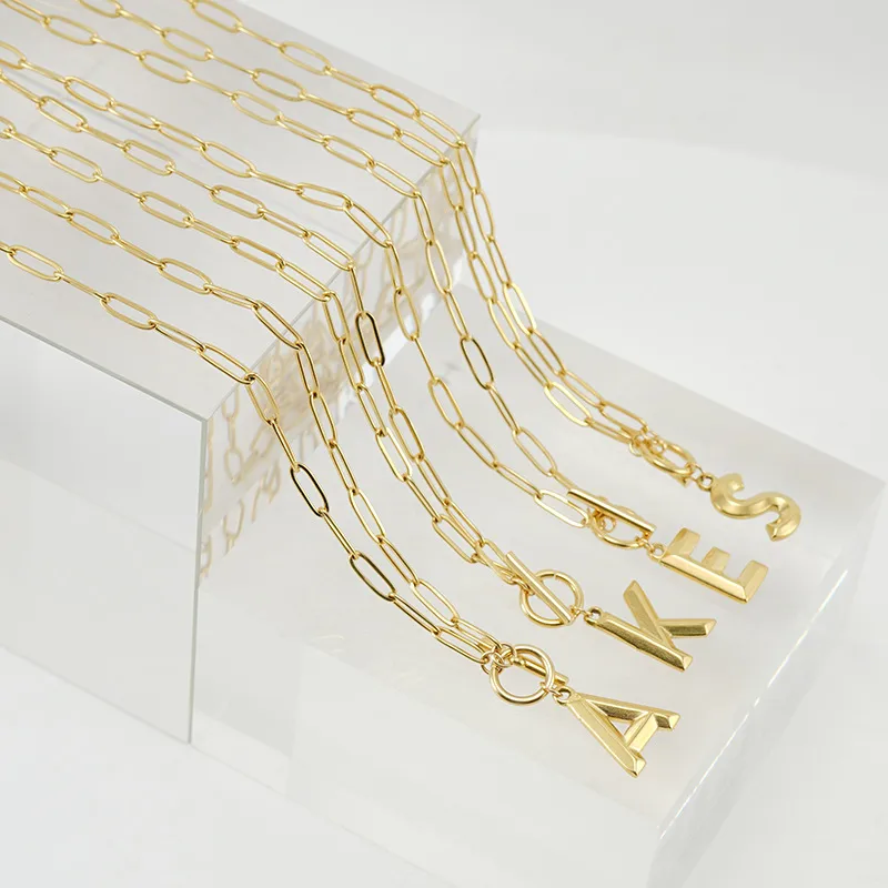 Wholesale PVD Coated 18K Gold Plated Letter 304 Stainless Steel Titanium Steel Fashion Waterproof Non Tarnish 304 Stainless Steel Pendant Necklace
