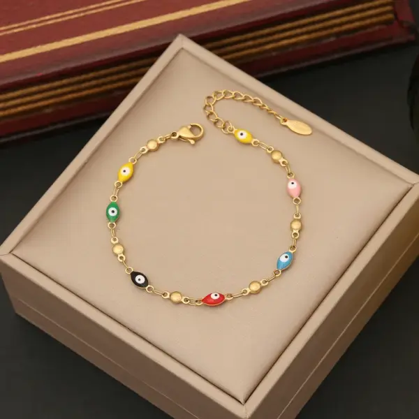 Wholesale Stainless Steel 18K Gold Plated Commute Enamel Heart Shape Eye Bracelets