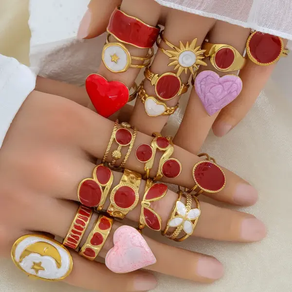 Vintage Red Oil Drop Ring For Women New Style Ins Famous Open Finger Ring Trendy Stainless Steel 304 Adjustable Size