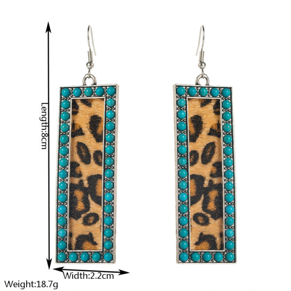 Wholesale European and American Cross-Border Western Style Diamond-Encrusted Pink Turquoise Sequin Leopard Print Leather Earrings New Retro Elegant Earrings for Women