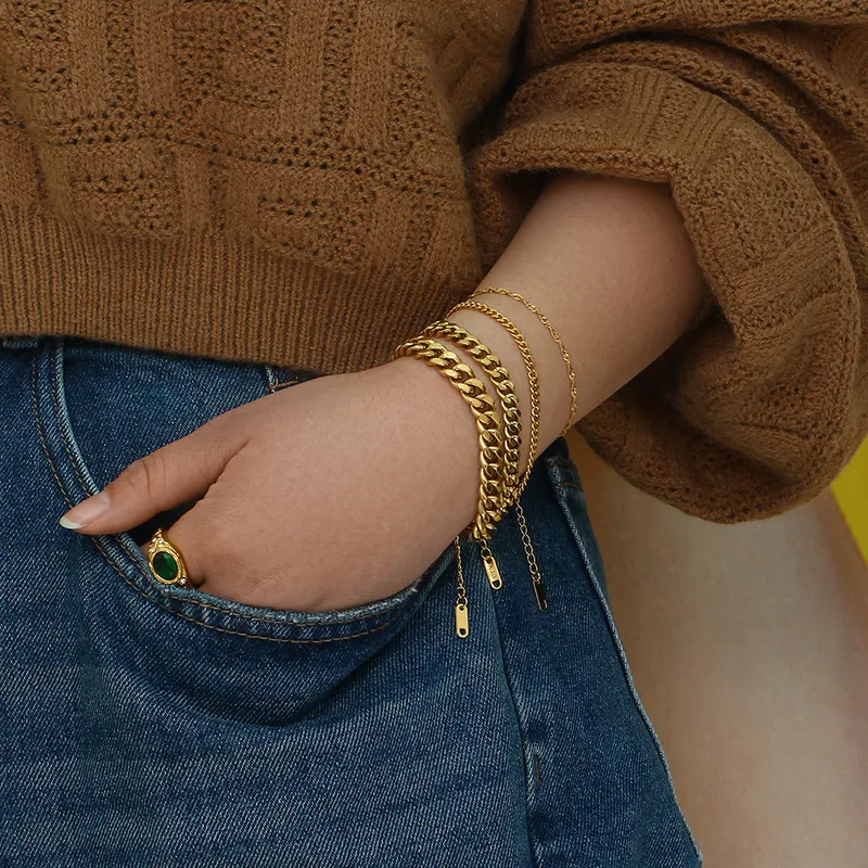 Wholesale PVD Coated Real Gold Plated 18K Gold Geometric 304 Stainless Steel Fashion Waterproof Non Tarnish 304 Stainless Steel Bracelets