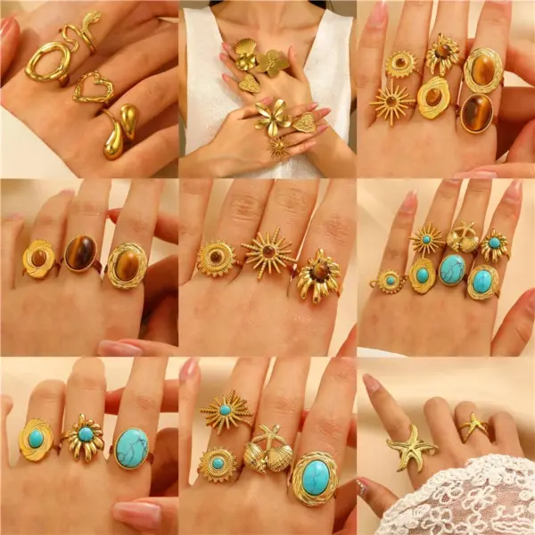 Wholesale 304 Stainless Steel Geometric Starfish Heart Shape Long-Lasting Plated Ion Plating (IP) K Gold Plated IG Style Shiny Waterproof Non Tarnish Surgical Steel Plating Open Rings