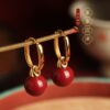 Wholesale Cinnabar Purple Gold Earrings Women's New Chinese Style National Style Red Vintage Earrings Earrings Mother's Day Gift for Mom