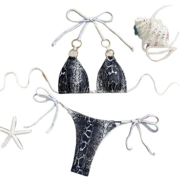 oly-155a1927956fd81026cfcec2638ce454 Wholesale New Snake Pattern Split Swimsuit Women's European and American Bikini Sexy Triangle Bag Tie-Dye Hanging Neck Pure Desire Bikini Women