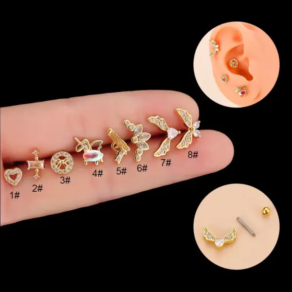 1 Piece 316L Stainless Steel Copper Zircon Ear Cartilage Rings & Studs Heart Shape Waterproof Non Tarnish Surgical Steel