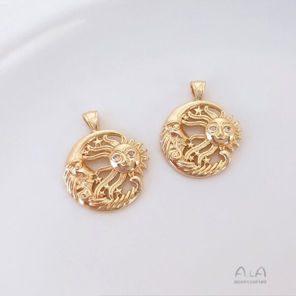 Wholesale 14K gold color copper plated real gold moon sun face head pendant star and moon inlaid zircon diy jewelry pendant