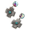 Wholesale Fashion New Western Style Diamond-encrusted Turquoise Water Drop Cross Earrings Retro Creative Distinctive Exaggerated Earrings for Women