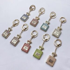Wholesale Diamond-Encrusted Perfume Bottle Accessory Temu Gift Car Key Amazon Cross-Border Metal Keychain Key Pendant for Festivals