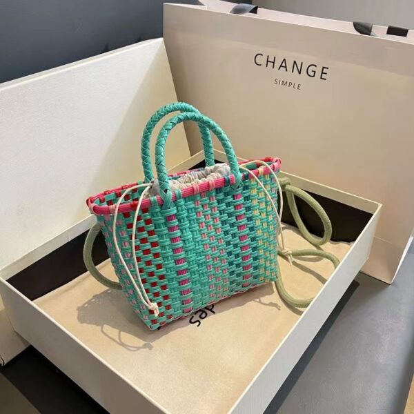 oly-15736813aed9e01cda4177288b44c162 Wholesale New Colorful Rattan Bucket Bag Women's Bag Small Straw Bag Satchel Vegetable Basket Bag Crossbody Woven Satchel