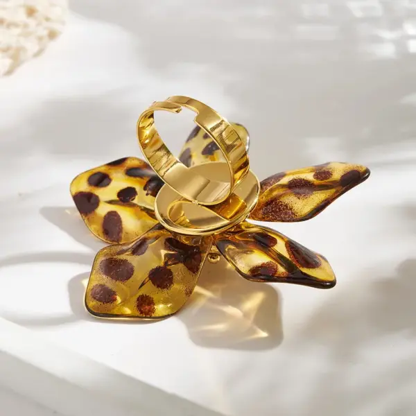 Wholesale Hot-Selling INS Style Real Gold Plated 304 Stainless Steel Furnace Electroplated Resin Flower Earrings Ring Bracelet Set