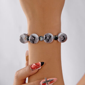 Dark bat flower and wood bead bracelet br25y0385