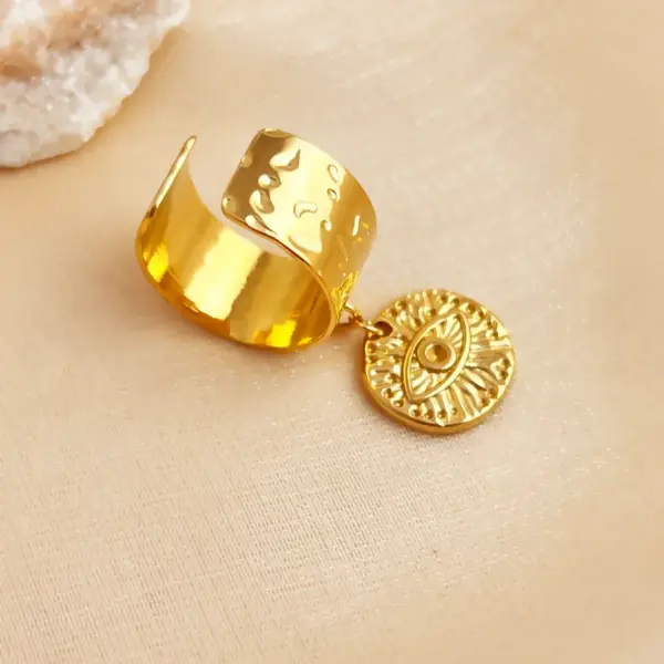 Wholesale PVD Coated Real Gold Plated 18K Gold Eye Solid Color Flower 304 Stainless Steel Tropical Simple Style Waterproof Non Tarnish Charm Rings