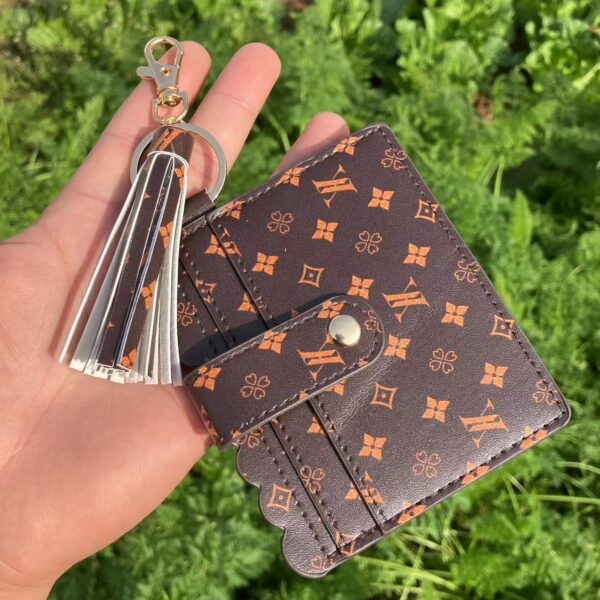 Wholesale Cross-border Amazon PU Card Case Keychain European and American Style Leopard Snake Pattern Ladies Bag Leather Tassel Pendant Pendant