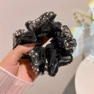 Organza Pearl Diamond Black Hair Ring