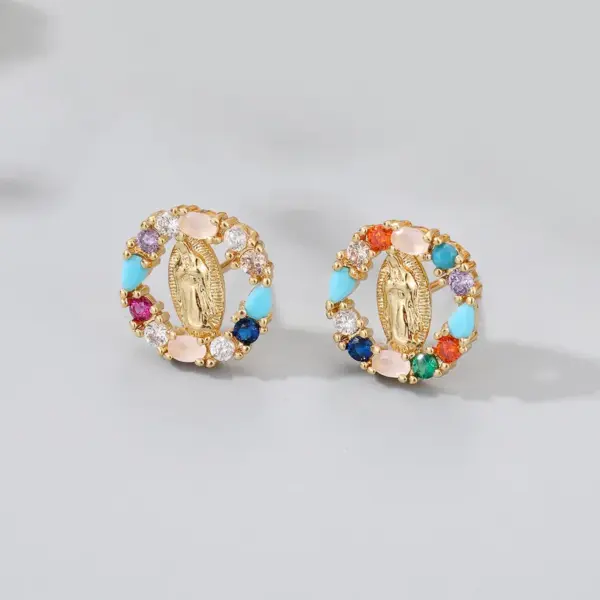 Wholesale Fashion Round Copper Inlay Zircon Ear Studs 1 Pair