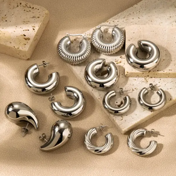 PVD Coated C Shape Water oplets 304 Stainless Steel Simple Style Waterproof Non Tarnish Ear Studs