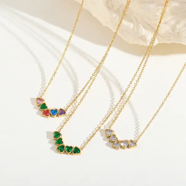 Wholesale Jewelry Casual Cute Artistic Heart Shape 304 Stainless Steel Zircon 18K Gold Plated Plating Inlay Cable Chain Pendant Necklace