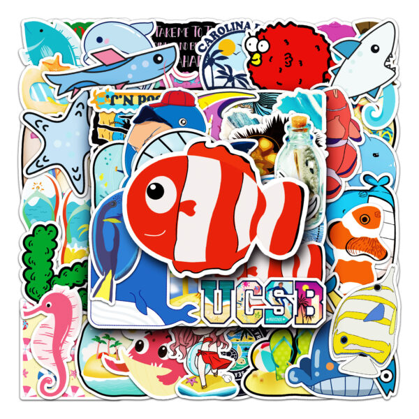 Wholesale 50 Ocean Department DIY Cartoon Cute Decorative Goo Card Laptop Car Trunk Graffiti Stickers