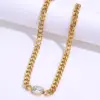 Wholesale Jewelry Fashion Rectangle 201 Stainless Steel Zircon 18K Gold Plated Plating Stainless Steel Necklaces