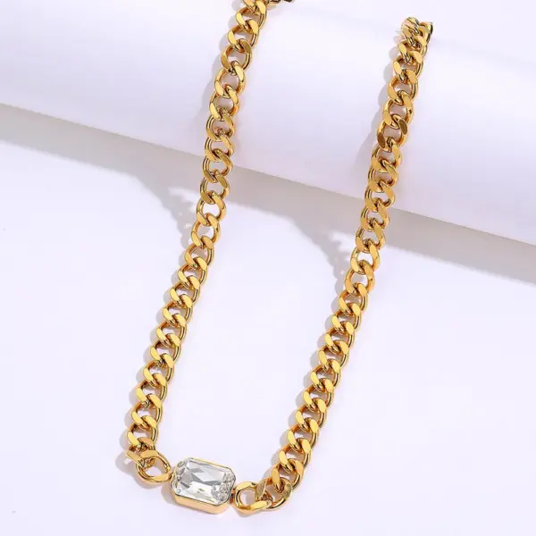 Wholesale Jewelry Fashion Rectangle 201 Stainless Steel Zircon 18K Gold Plated Plating Stainless Steel Necklaces