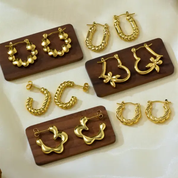 304 Stainless Steel Irregular Electroplating Stone-Free 18K Gold Golden Plated Elegant Simple Style Asymmetrical Gold Hoop Earrings